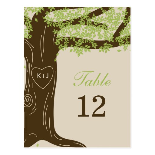Tarjeta del número de la tabla del boda del roble tarjetas postales