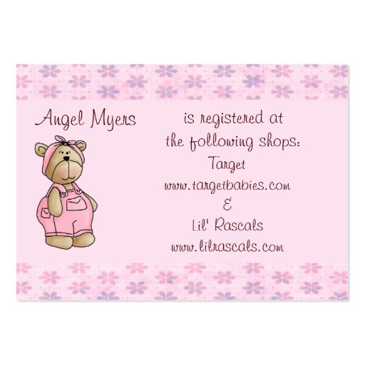 Tarjeta del registro de regalos del oso del bebé tarjeta de visita