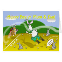 tarjeta divertida de la mamá y del papá de pascua,