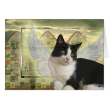 Tarjeta el | del gato del ángel con la condolencia