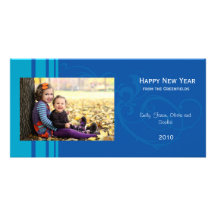 Tarjeta elegante de la foto del Año Nuevo - azul Tarjetas Fotográficas