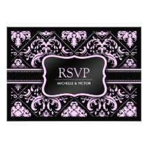 Tarjeta elegante de RSVP del damasco del rosa en c Anuncio