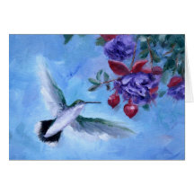 Tarjeta en blanco del colibrí en vuelo