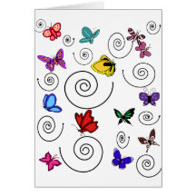 Tarjeta en blanco del remolino de las mariposas