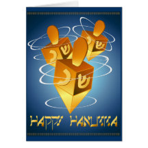 Tarjeta feliz de Hanukka Dreidels