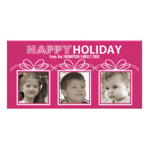 Tarjeta feliz de la foto del día de fiesta - rosa  tarjeta fotografica personalizada
