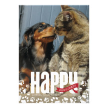 Tarjeta feliz de la foto del navidad del mascota d invitaciones personales 