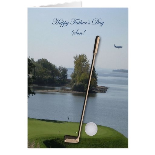 Tarjeta feliz del hijo del golf del día de padre -