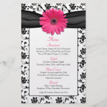 Tarjeta floral blanca del menú del boda del negro  tarjetón