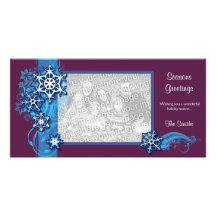 Tarjeta floral de la foto del copo de nieve del dí tarjeta personal con foto