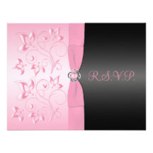 Tarjeta floral de Loveknot RSVP de la perla negra  Anuncio