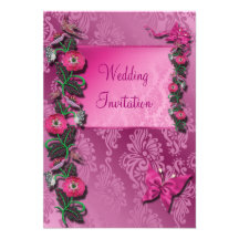 Tarjeta florida Cerise rosada de la invitación del
