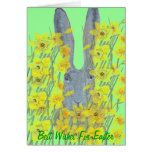 Tarjeta, liebres y narcisos de pascua. Recuerdos