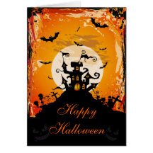Tarjeta linda de Halloween de la casa encantada y 