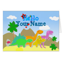 Tarjeta linda de los dinosaurios del dibujo animad