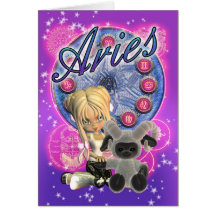 Tarjeta linda del zodiaco del aries con la hembra 