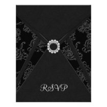 Tarjeta negra de RSVP del negro del damasco invitaciones