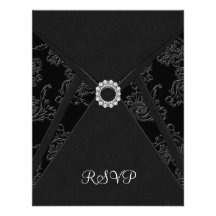 Tarjeta negra de RSVP del negro del damasco Comunicados