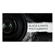 Tarjeta negra y blanca de la lente grande de la fo tarjetas de visita