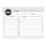 Tarjeta nupcial de la receta de la ducha del monog tarjetas postales