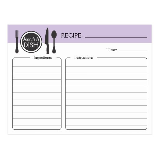 Tarjeta nupcial personalizada de la receta de la d postal