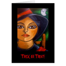 Tarjeta OBSERVADA GRANDE de HALLOWEEN de la BRUJA