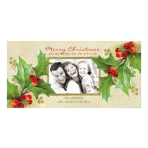 Tarjeta personalizada acebo de la foto del navidad