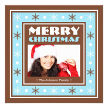 Tarjeta plana marrón y azul de las Felices Navidad Invitación Personalizada