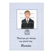 Tarjeta religiosa cruzada azul de la foto invitaciones personalizada