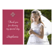 Tarjeta religiosa cruzada blanca rosada de la foto comunicado personalizado