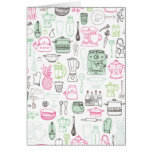 Tarjeta retra del doodle de la cocina linda tarjetas