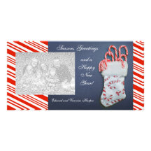 Tarjeta roja de la foto de la raya del caramelo tarjeta fotográfica