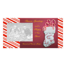 Tarjeta roja de la foto de la raya del caramelo tarjeta fotografica personalizada
