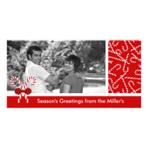 Tarjeta roja de la foto del bastón de caramelo tarjetas fotográficas personalizadas