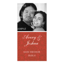 Tarjeta roja de la foto del damasco tarjeta con foto personalizada