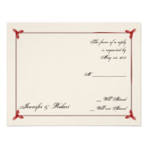 Tarjeta roja de la respuesta del boda del muérdago anuncio personalizado