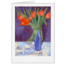 Tarjeta roja de los tulipanes del cumpleaños - sal