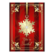 Tarjeta roja dorada del día de fiesta del copo de  invitación personalizada