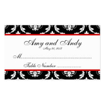 Tarjeta roja, negra del asiento del boda del damas tarjetas personales