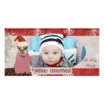 Tarjeta roja y de plata de la llama del navidad de tarjeta con foto personalizada