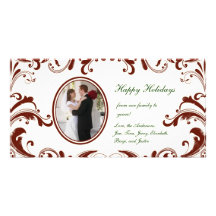 Tarjeta rojo oscuro de la foto de los Flourishes Tarjetas Con Fotos Personalizadas