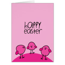 tarjeta rosada de los polluelos felices de pascua