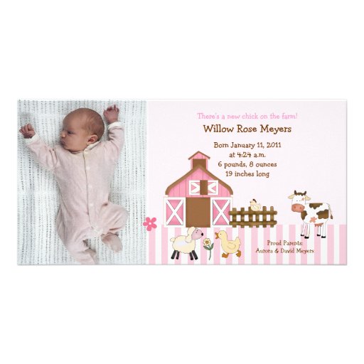 Tarjeta rosada del cumpleaños/del nacimiento de la tarjetas fotograficas personalizadas