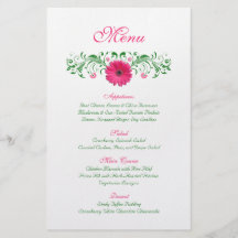 Tarjeta rosada del menú del boda de la margarita d tarjetones