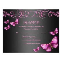 Tarjeta rosada/negra de RSVP del cumpleaños de la  Invitaciones Personalizada