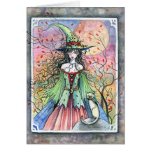 Tarjeta siamesa de la bruja de Wiccan Halloween