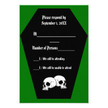 Tarjeta (verde) de RSVP del ébano del ataúd Invitación