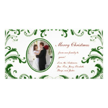 Tarjeta verde oscuro de la foto de los Flourishes Tarjetas Fotográficas Personalizadas