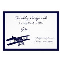 Tarjetas azules de RSVP del aviador del biplano de Comunicado Personal