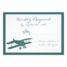 Tarjetas azules de RSVP del aviador del biplano de Anuncio
